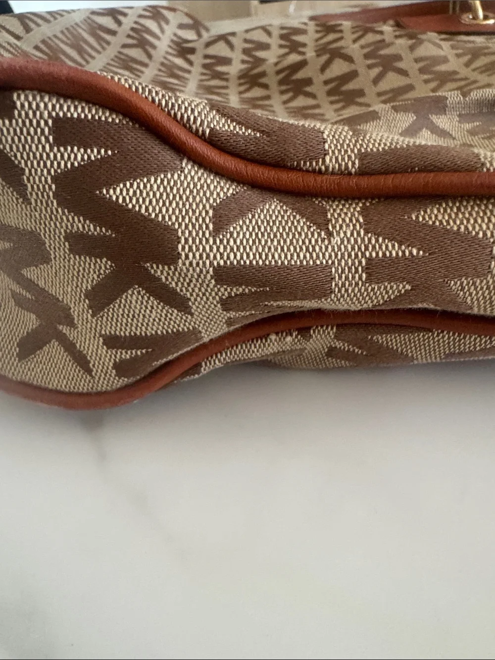 Michael Kors Beige and Brown MK Monogram Crossbody Bag